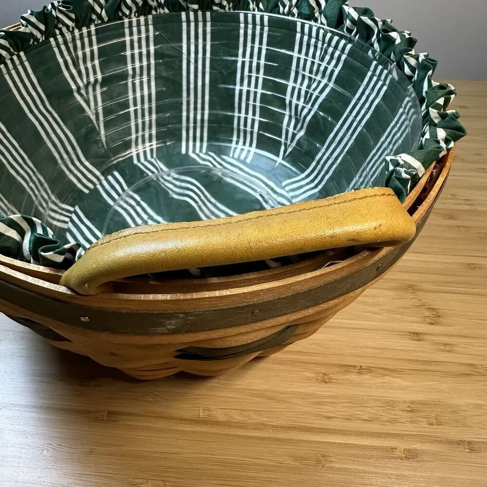 Longaberger 1999 Christmas Collection Popcorn Basket Green Liner & Tray Vintage